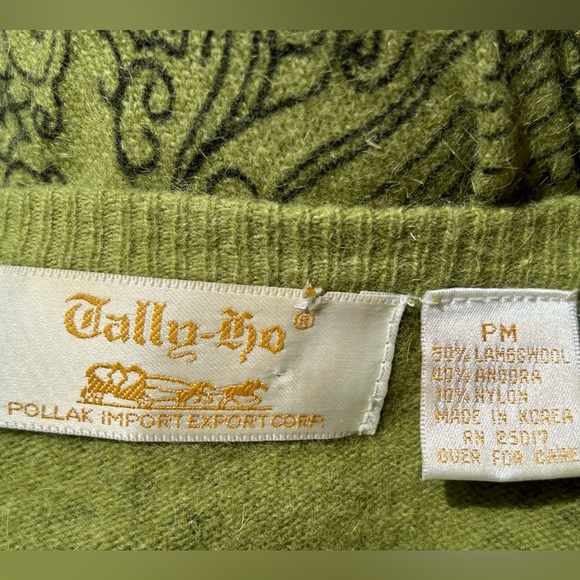 VNTG TALLY HO sMP Olive cardigan Lambswool/angora bld Pristine condition - Picture 3 of 4